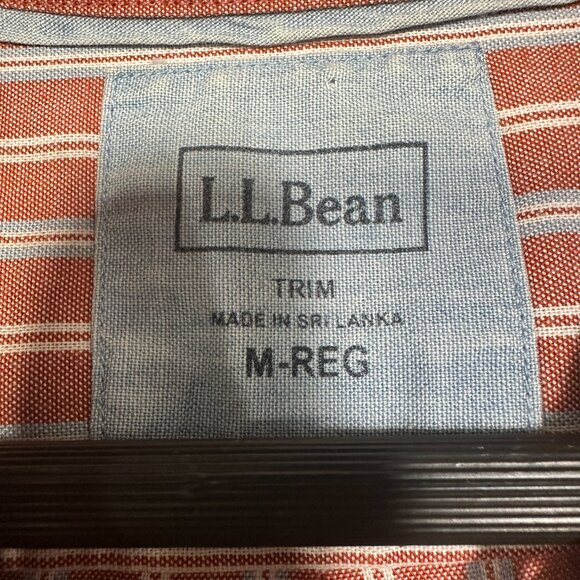 L.L. Bean Shirt Mens Medium Trim Fit Button Down Muted Red Stripe Cotton Pocket - Picture 6 of 9